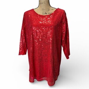 NY Collection Red Sequin Blouse. NWT. Size 1X